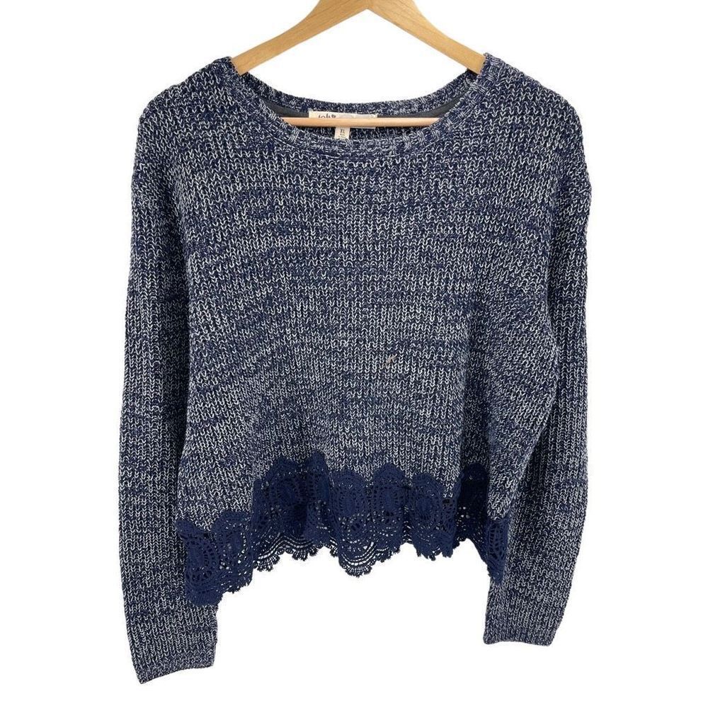 Jolt Womens Pullover Sweater Lace Hem 100% Acrylic Long Sleeve Blue Size XL